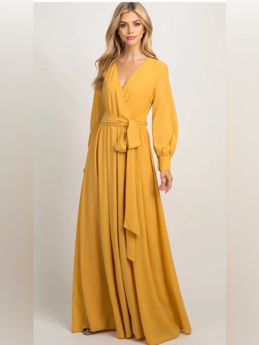 Baltic Born Mustard Lydia Maxi Dress with Tie Waist Medium Fall Bridal Formal